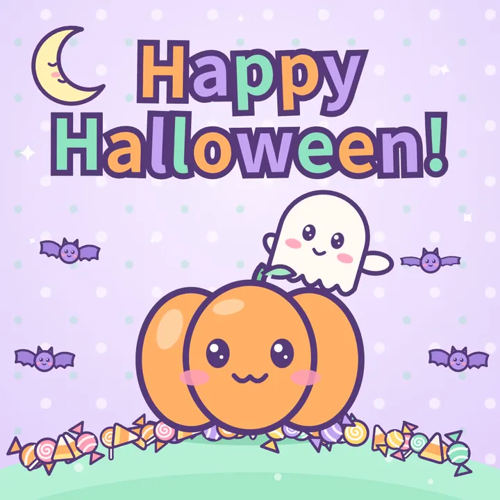 Cute pumpkin and ghost greeting